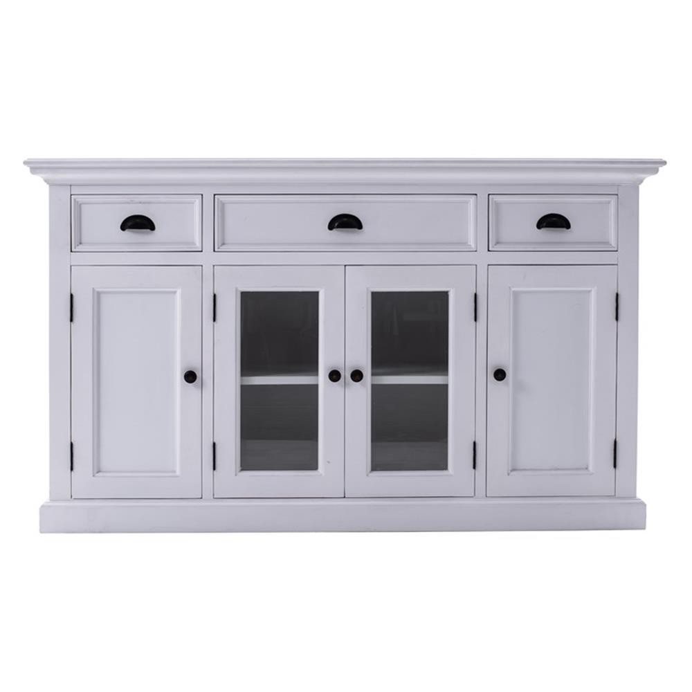 Pemberly Row Mahogany Wood Buffet with 4 Doors 3 Drawers in White