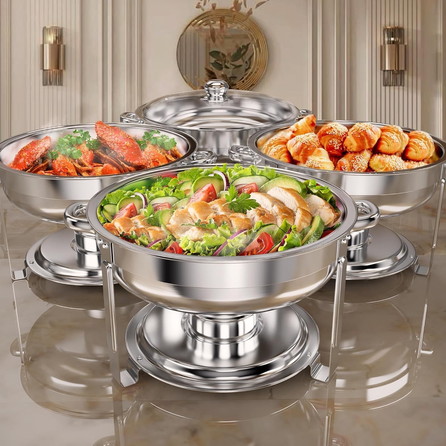 Buffet Chafing Dishes Set 4 Pack Stainless Steel Food Warmers for Parties