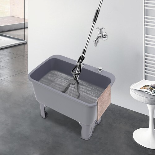 PP Freestanding Floor Mop Sink One-Piece Molded 60 × 40 × 27 cm Grey