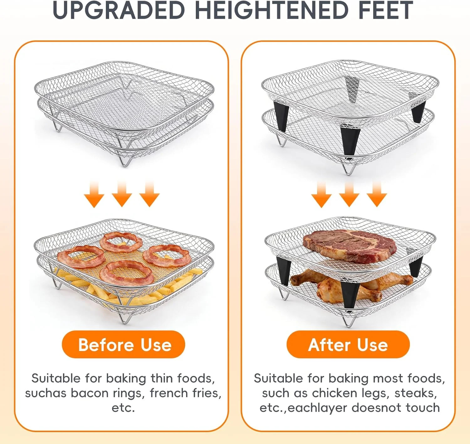 8 Inch Square Air Fryer Rack Set,Dual-Layer 304 Stainless Steel Cosori Ninja Air