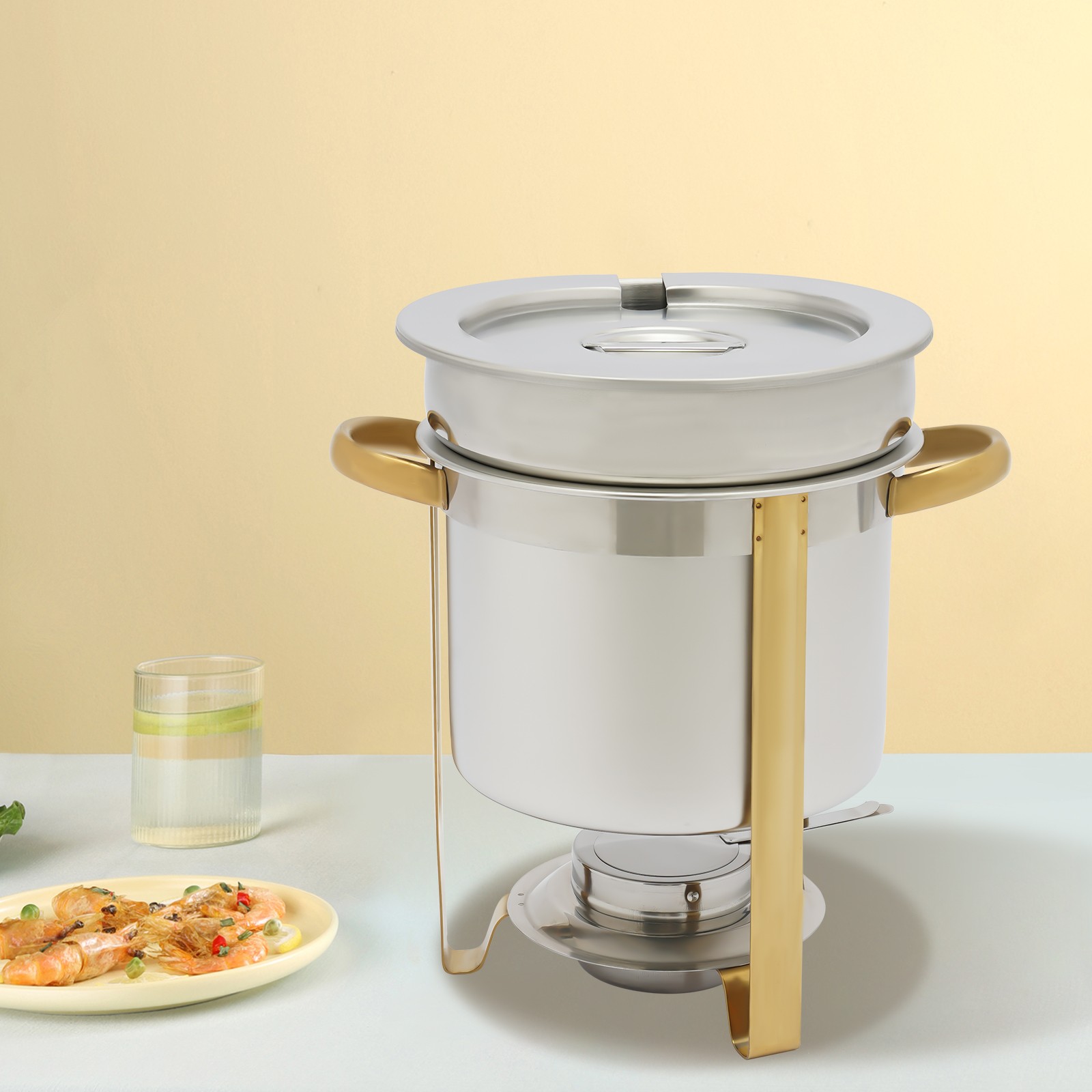 7L Gold Full Size Round Soup Chafer Stainless Steel Buffets Server Food Warmer