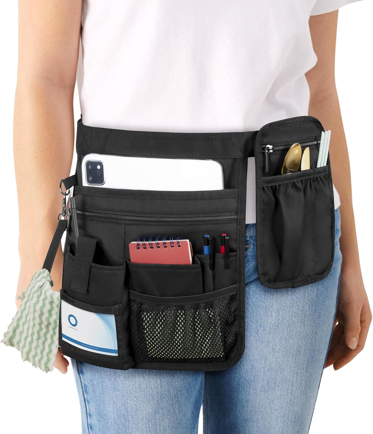 Waitress Server Apron with Extra Removable Pouch, Server Waist Pouch with Adjust