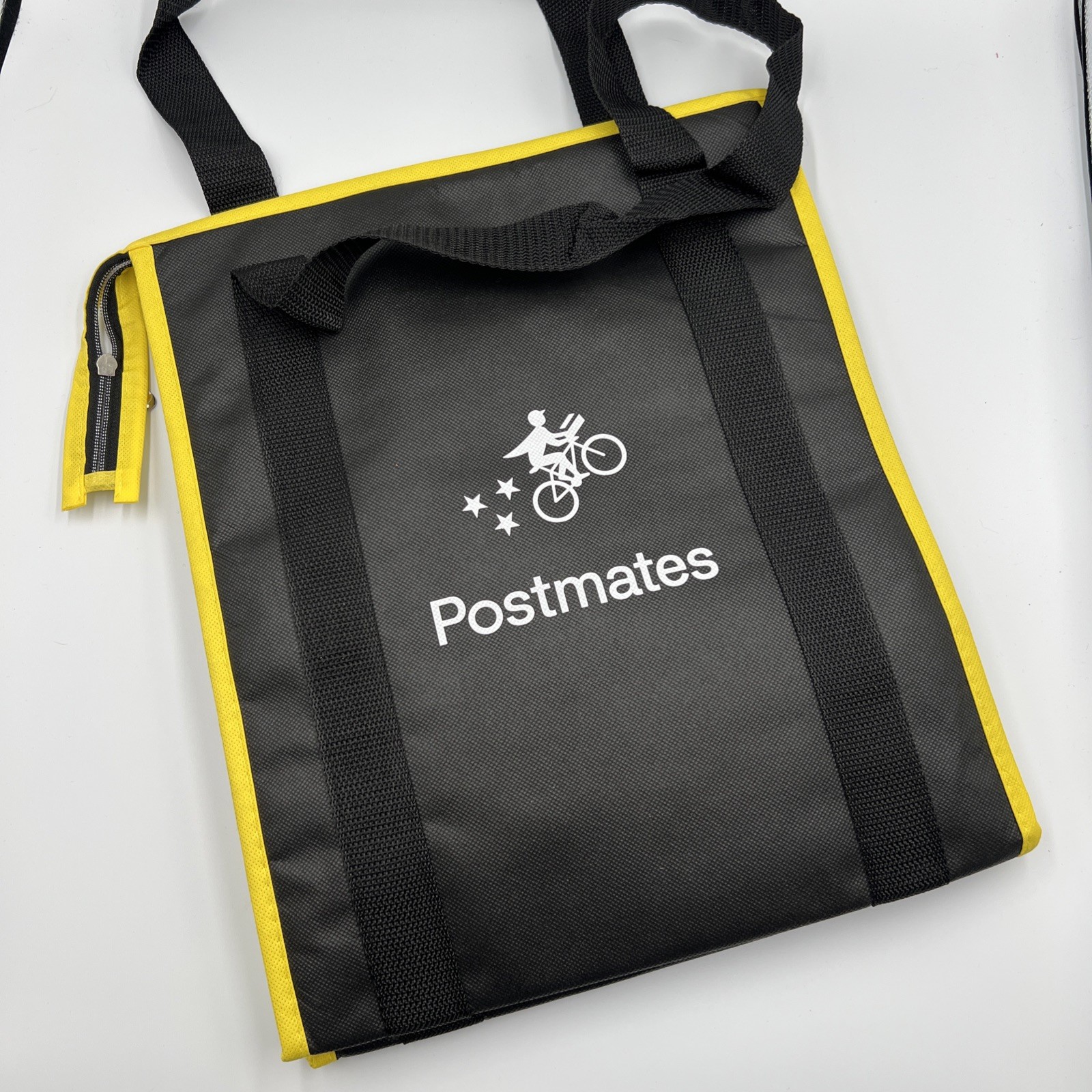 Postmates Bag Insulated Food Delivery Tote Black Yellow Side Mesh Pockets M4
