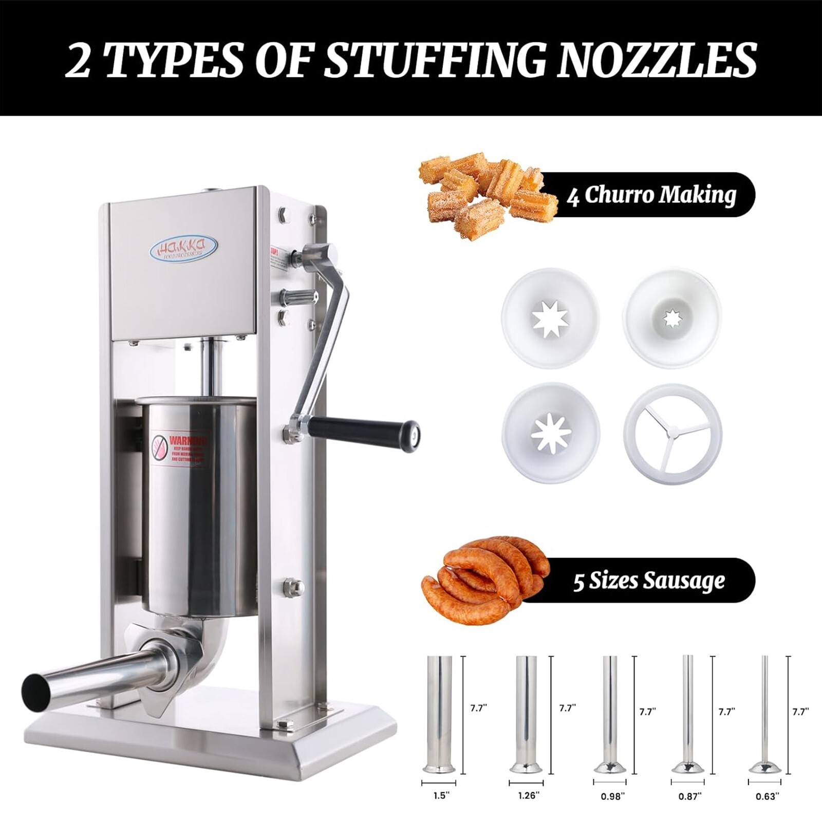 Hakka 7LB/3L Sausage Stuffer with Spanish Churro 2 in 1 Meat Maker Filler