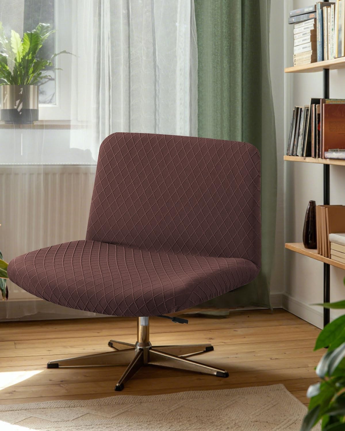 Waterproof Criss Cross Chair Cover, Stretch Jacquard Armless Chairs Slipcover