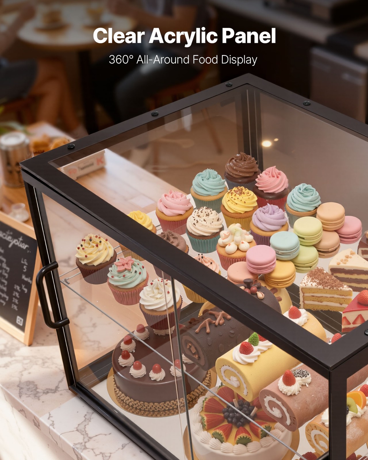 VEVOR Bakery Display Case Acrylic Countertop Pastry Case 2-Tier Sliding Door
