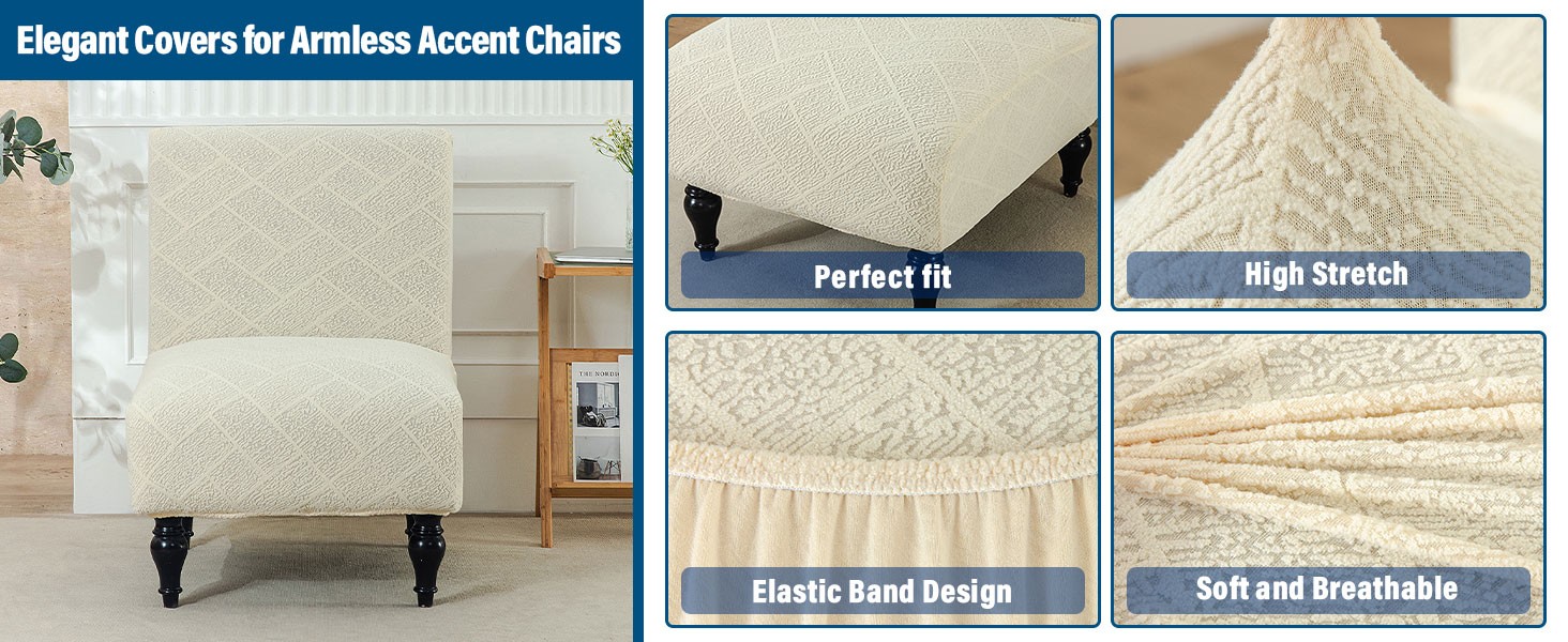 Armless Accent Chair Cover Stretch Slipper Chair Cover Without Arms Jacquard