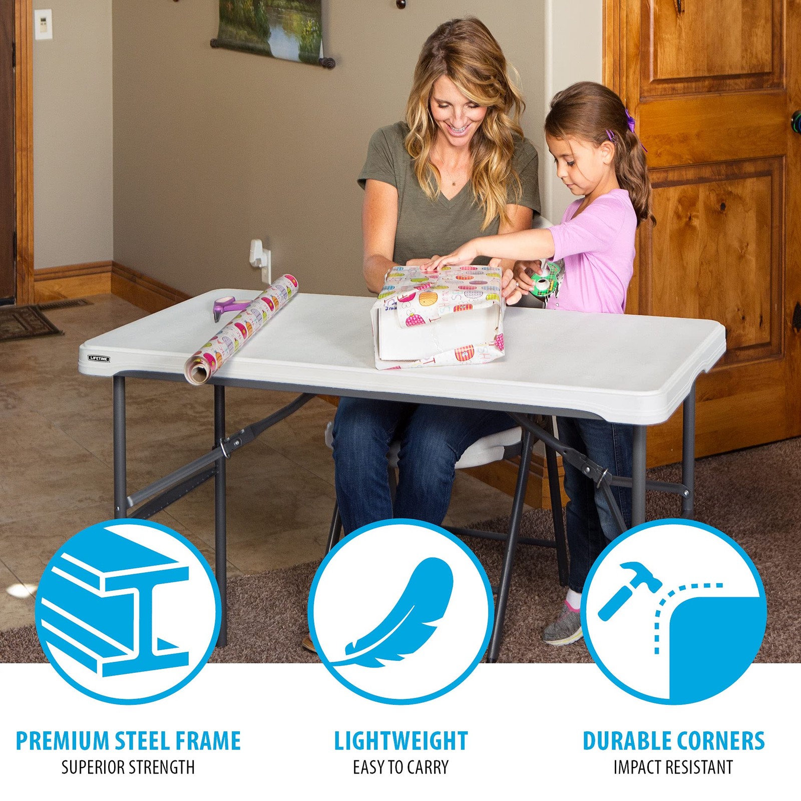 LIFETIME 280478 Commercial Nesting Folding Table 4ft White Granite