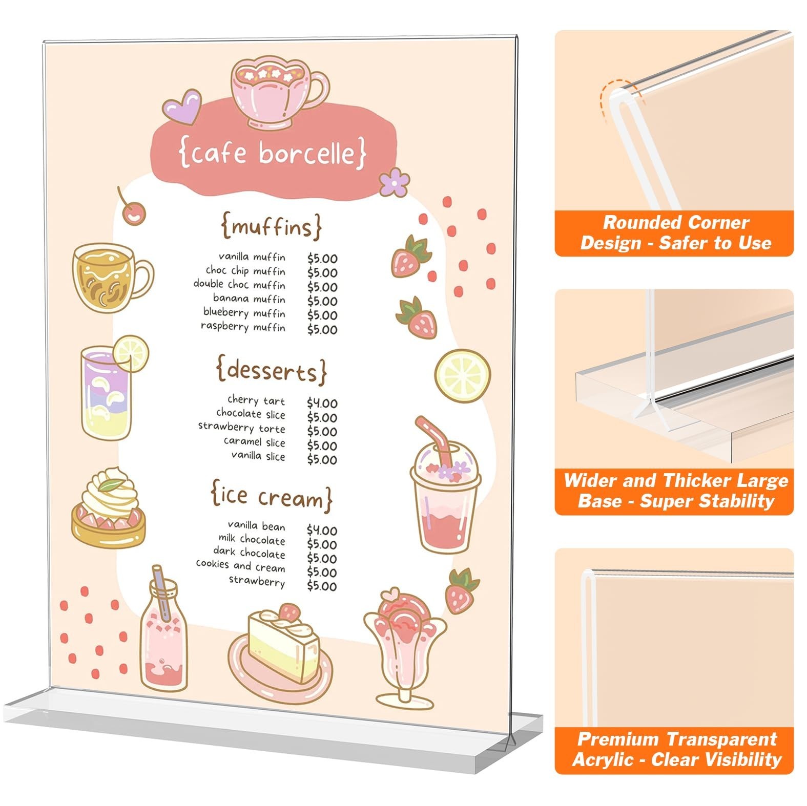 3 Pack Acrylic Sign Holder 8.5 X 11 Inches, Clear Menu Stand, Vertical Flyer Dis