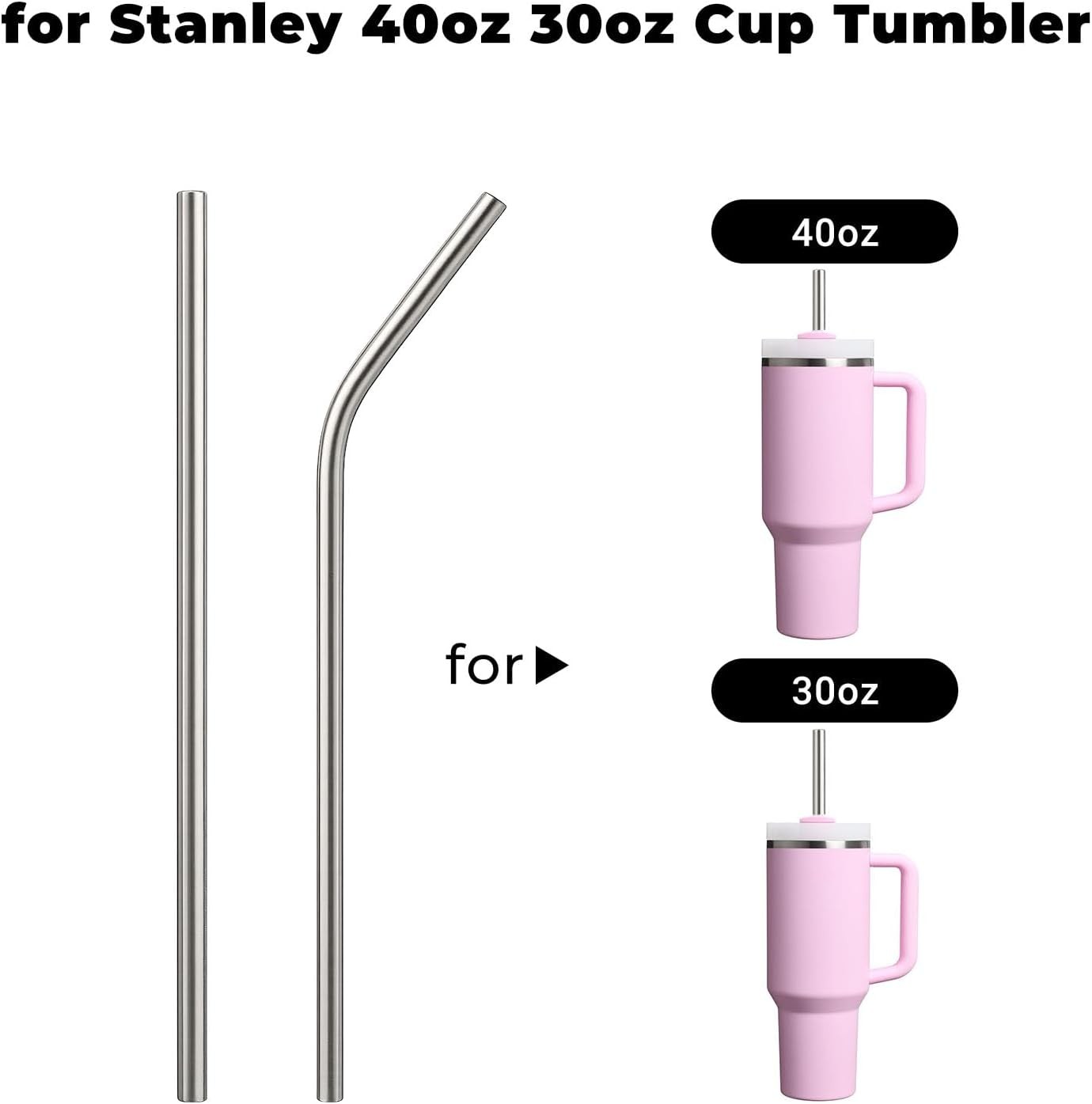 6 Pack Stainless Steel Straw Replacement for Stanley 40 oz 12 Inches, Sliver