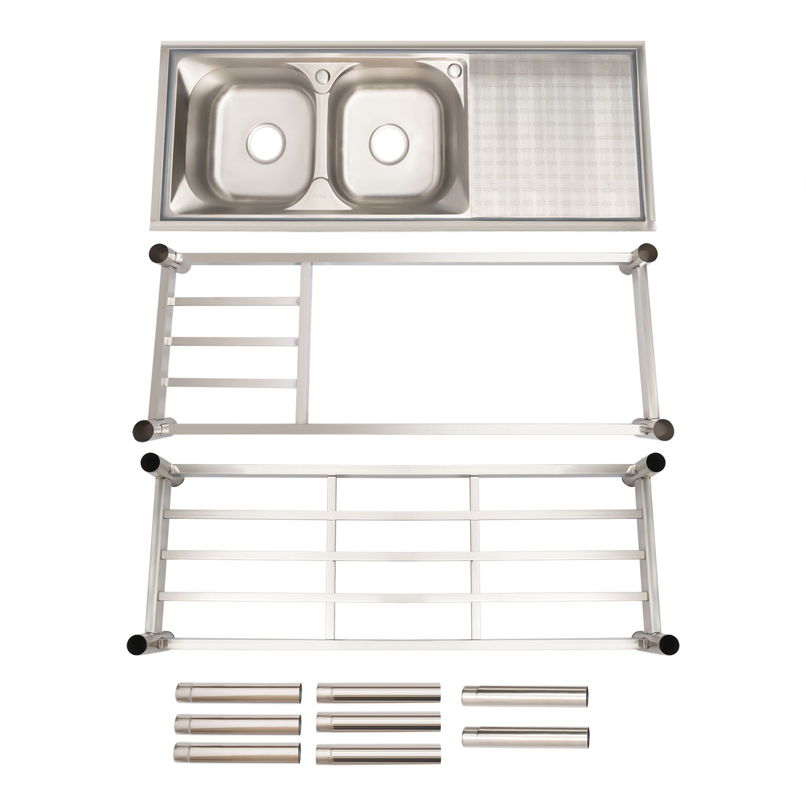 Commercial Stainless Steel Sink Utility Sink 2 Compartment Kitchen w/ Prep Table
