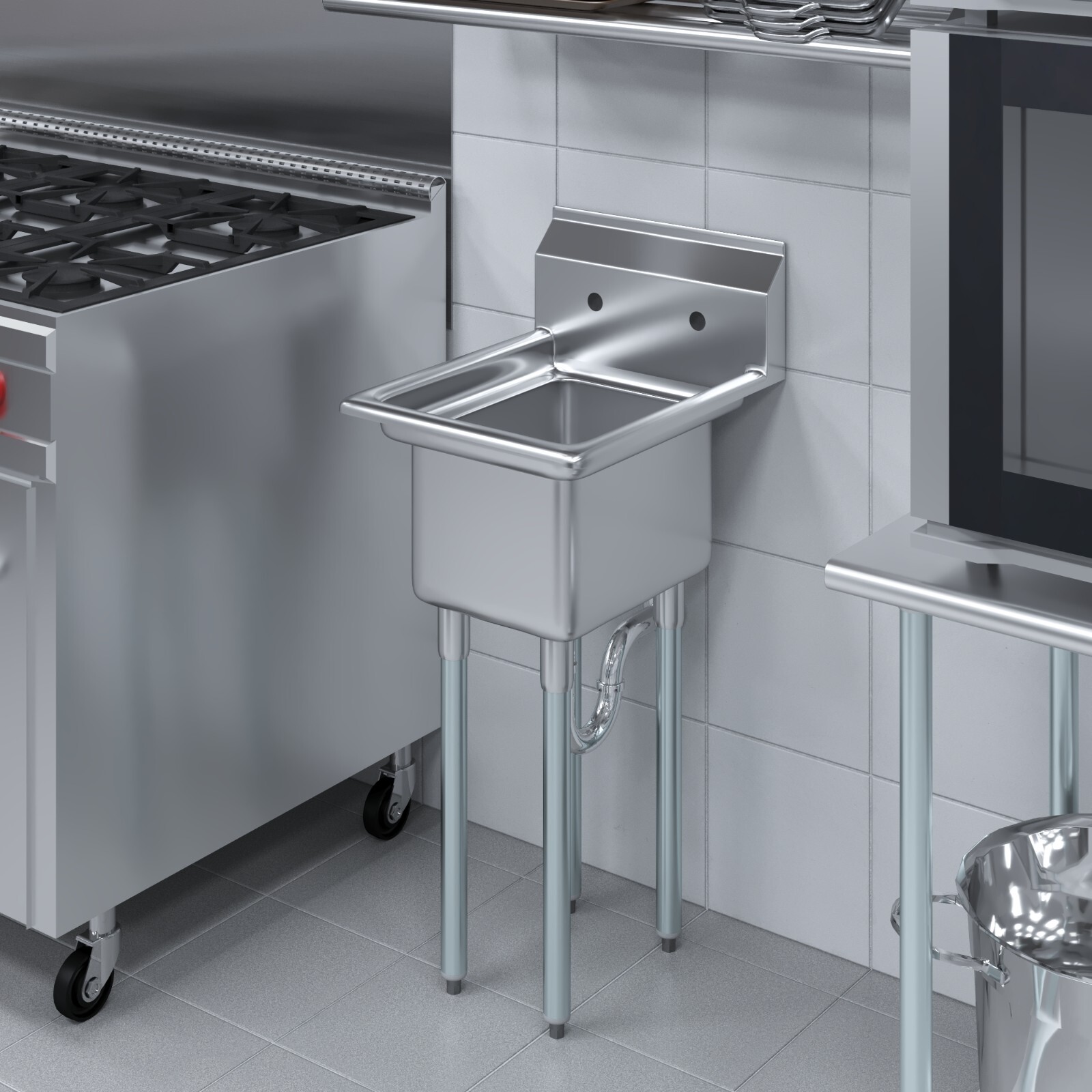 22 in. x 18 in. Stainless Steel One Compartment Sink. 12 in x 16 in x 10in Bowls