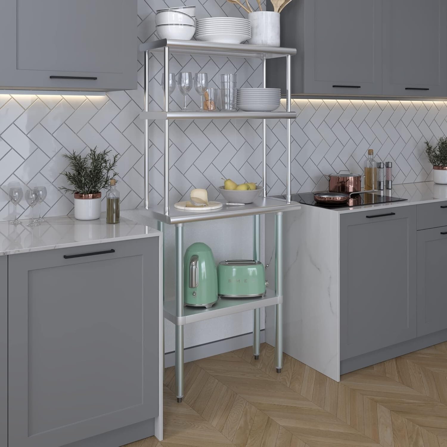 Stainless Steel Prep Table w/ Double Overshelf – Commercial Kitchen Workstation