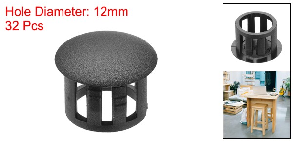 32Pcs 12mm(1/2′) Black Nylon Plastic Round Locking Hole Plugs Insert End Caps