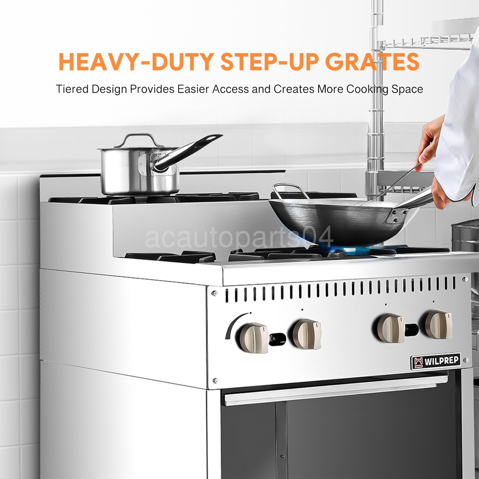 WILPREP 24″ 4-Burner Step-Up Gas Range with Storage Base 26000BTU Burners NG/LPG