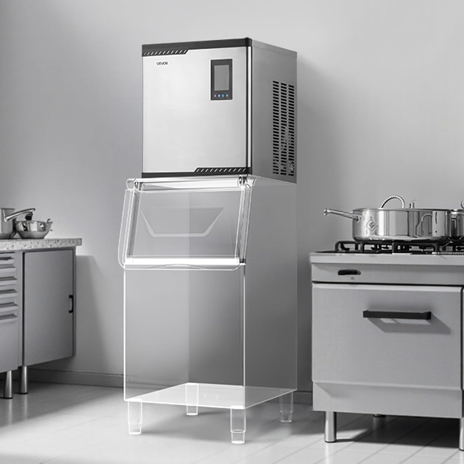 High Capacity 300 Lbs/Day Stainless Steel Ice Maker – Self-Cleaning & Adjustable