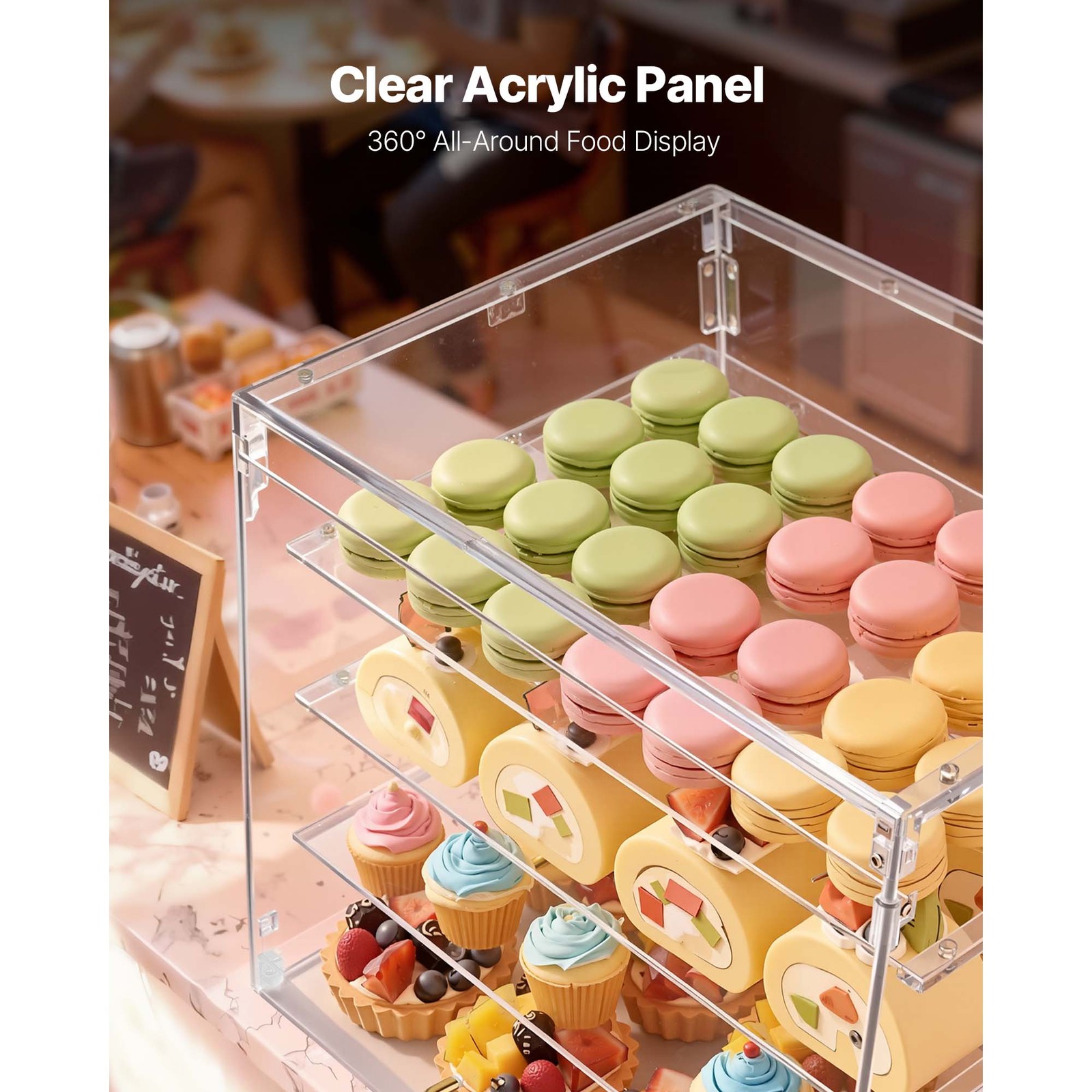 Uimoso Acrylic Countertop Pastry Display Case with 4 Tiers and Dual Access Doors