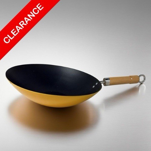 NEW Yellow 12.5″ Carbon Steel Wok Flat Bottom Stir Fry Pan – Made in Taiwan