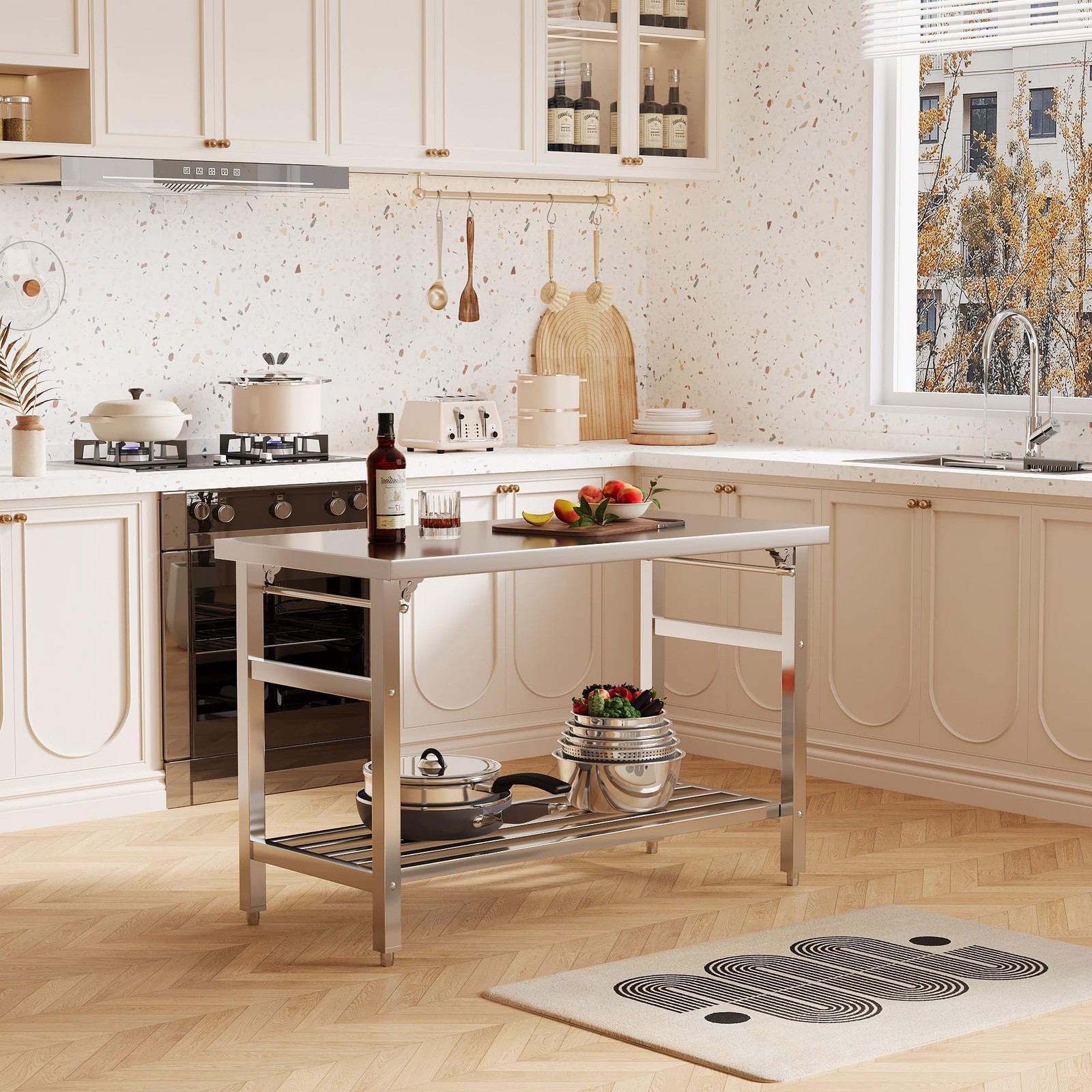 Folding Stainless Steel Work Table ,Heavy Duty Prep Table for Kitchen Restaurant
