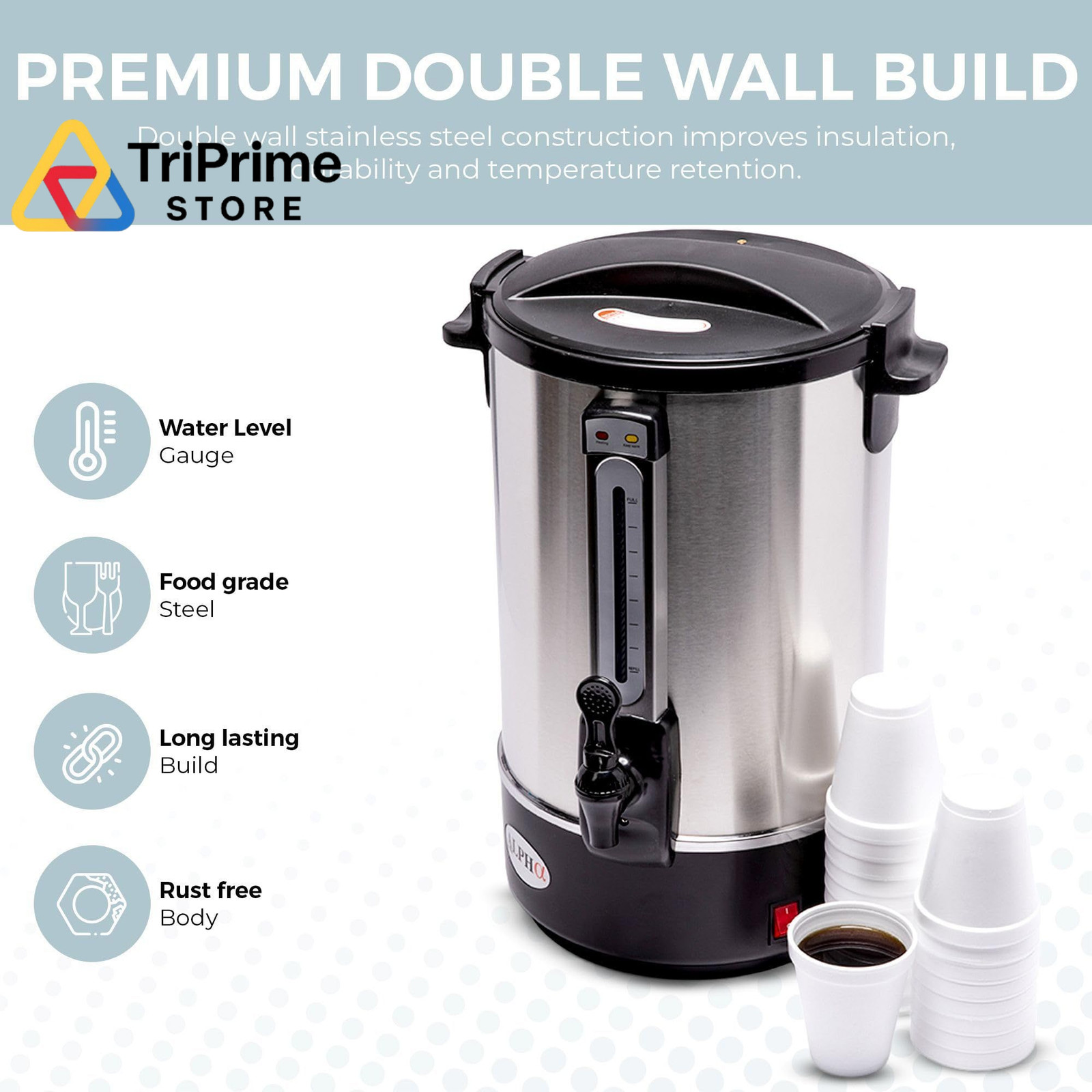 100 Cups Electric Coffee Urn – Stainless Steel Large Capacity Electric Kettle Pe
