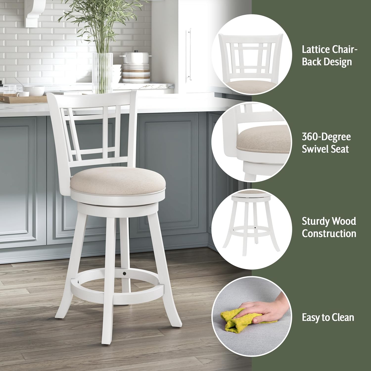 Fairfox 24.5″ Wood Swivel Counter Height Stool, White