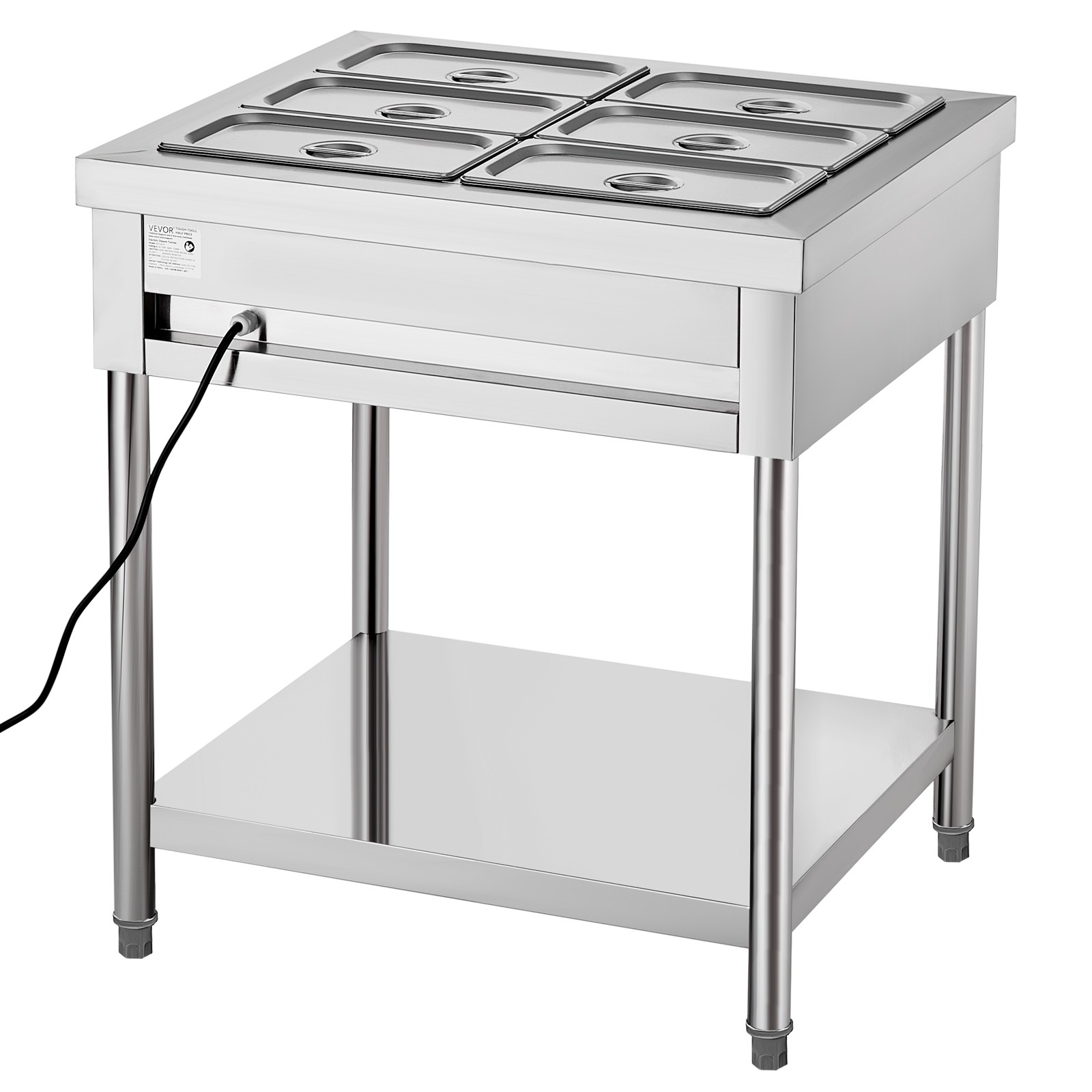 VEVOR 6 x 1/3 Pans Commercial Food Warmer Electric Steam Table with Undershelf