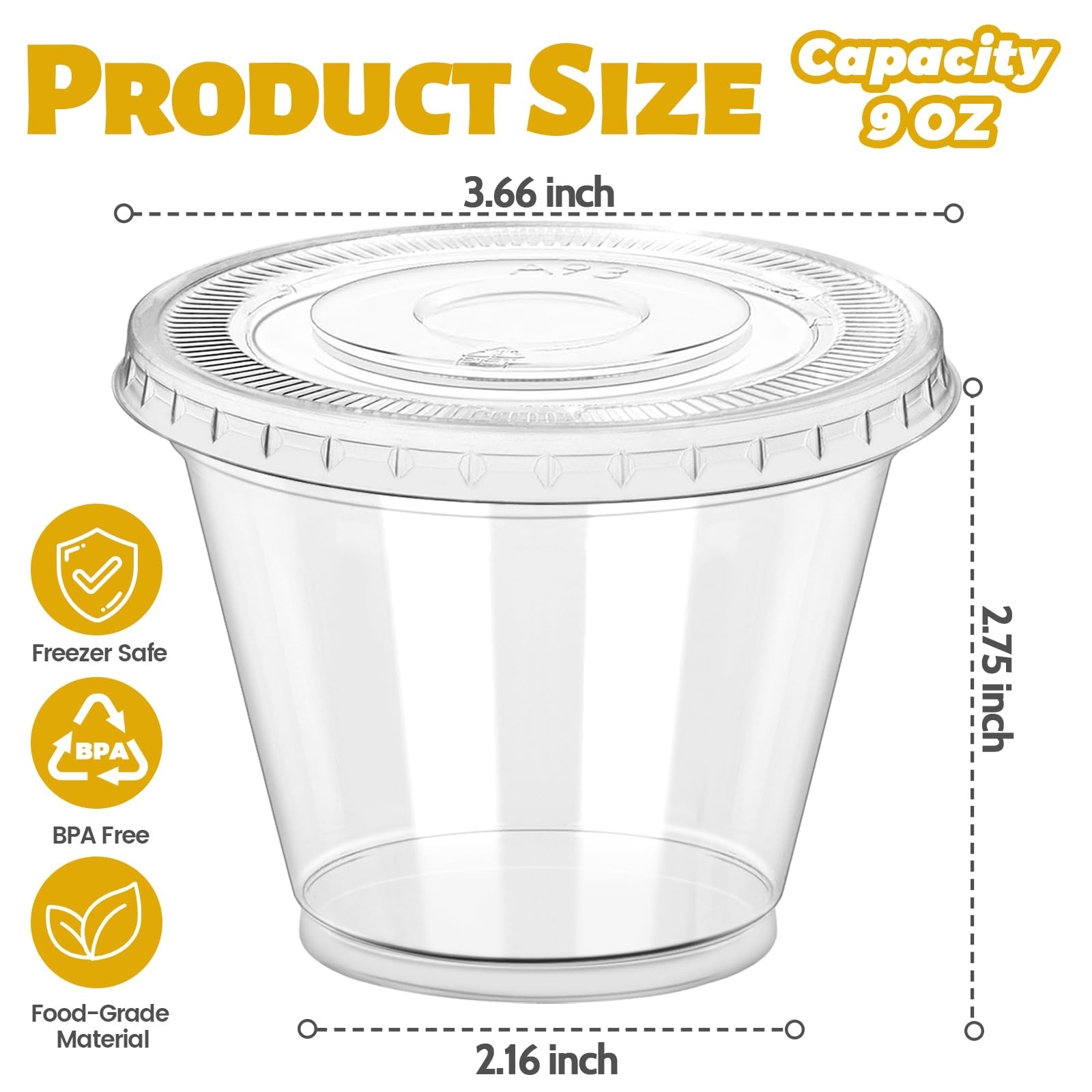 GGOLDMER 60 Pack 9 oz Clear Plastic Cups with Lids No 3.5 x 3 inch,