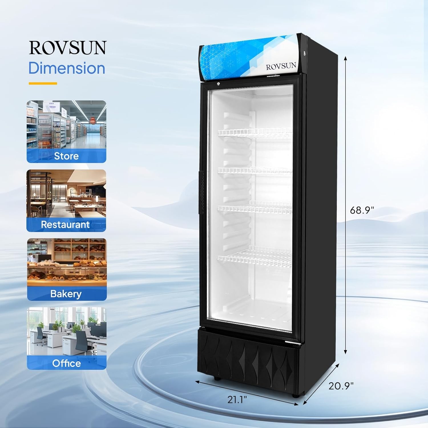 8.1cu.ft One-Door Commercial Merchandiser Refrigerator in Black, Beverage Cooler