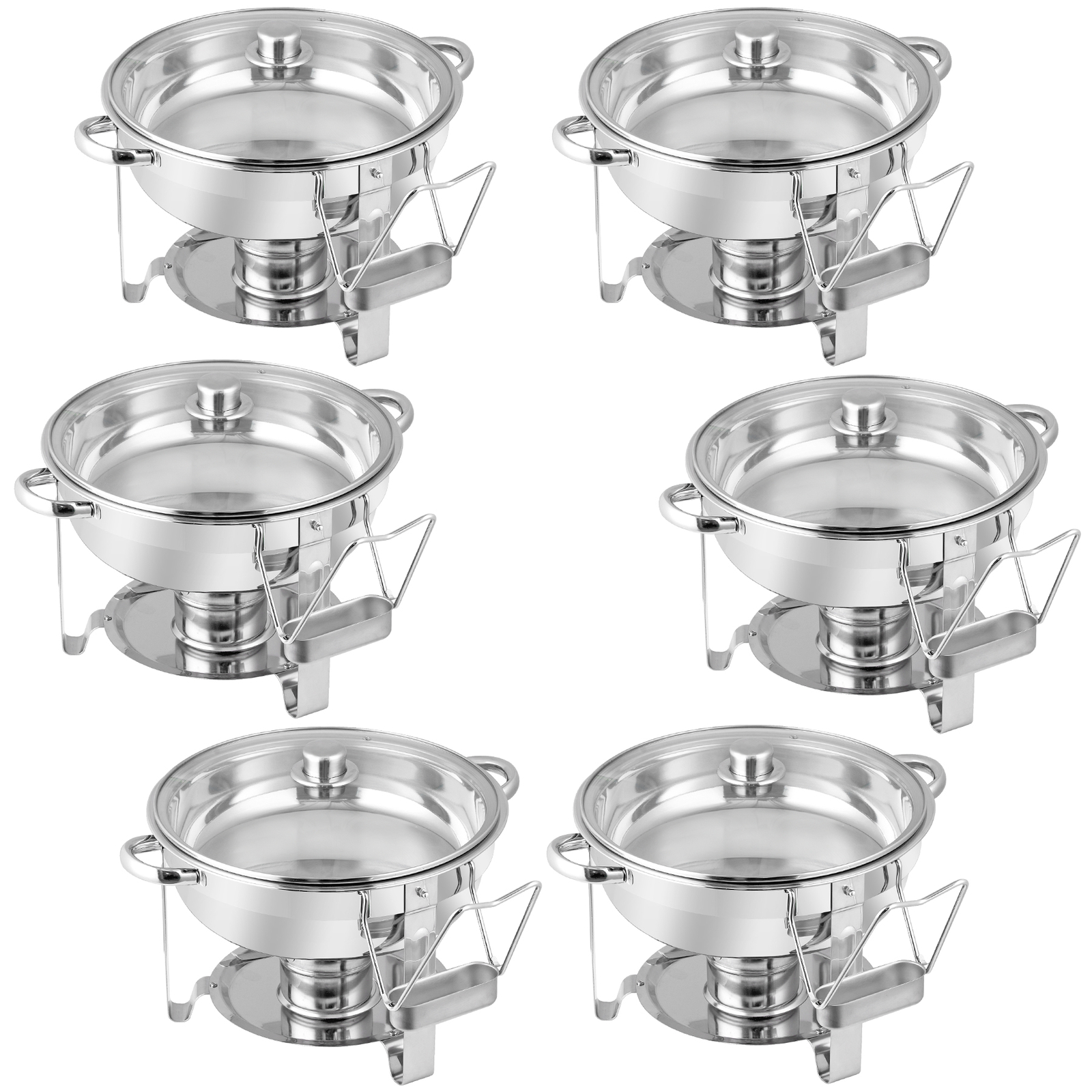 6 PCS 5Qt Stainless Steel Round Chafing Dishes Buffet Warmer Set with Glass Lid