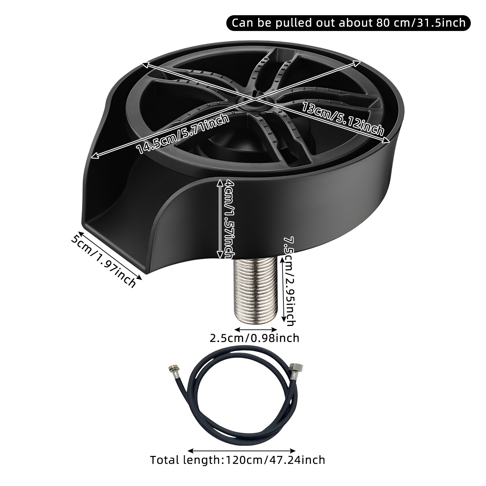 360° Rotating High Pressure Pull Out Glass Rinser Kitchen Sink Cup Bottle Washer