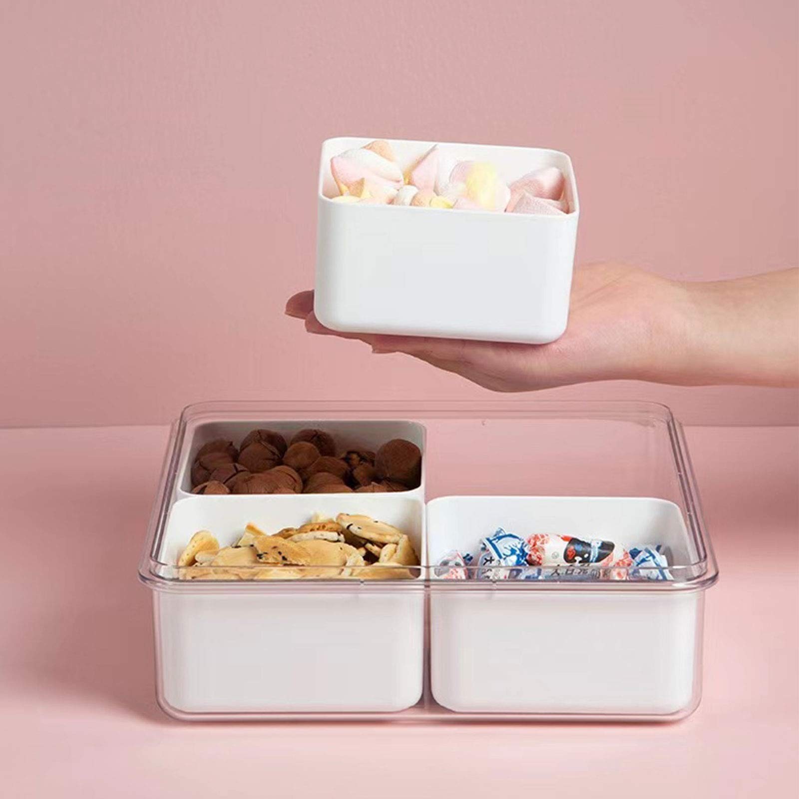 Divided Serving Tray with Lid, Removable Square, White-4 Compartments