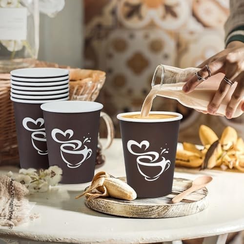 12oz 100 Pack Disposable Paper Coffee Cups Brown Hot Cold Drink Cups Clawsoff