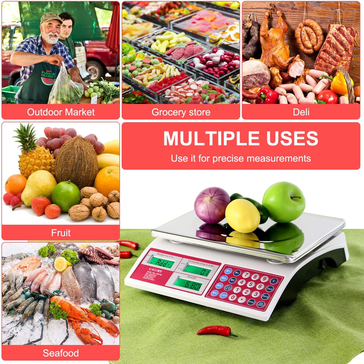 Digital Price Computing Scale 66Lb/30Kg Commercial Produce Scale with Stainless