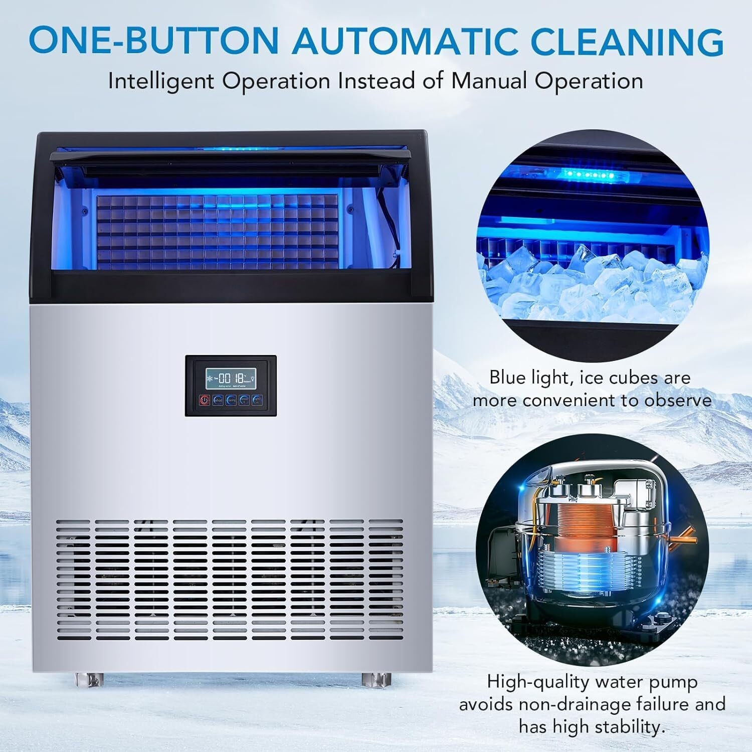 Commercial Ice Maker , 120lbs/24H Undercounter Ice Maker with 33LBS Storage Bin