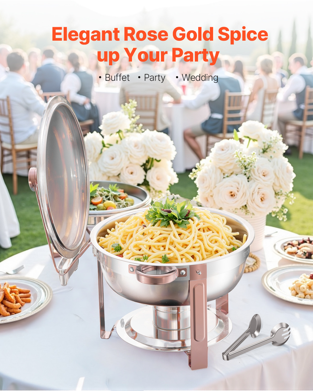 VEVOR 5 Qt 4 Pack Round Chafing Dish Buffet Set Fullsize Pan Stainless Steel