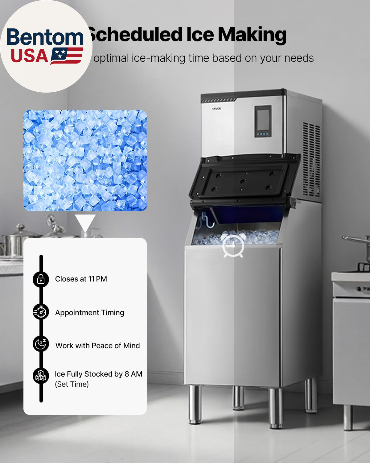 Commercial Ice Maker Machine, 300LBS/24H Ice-Making Machine with 300LBS Stainles