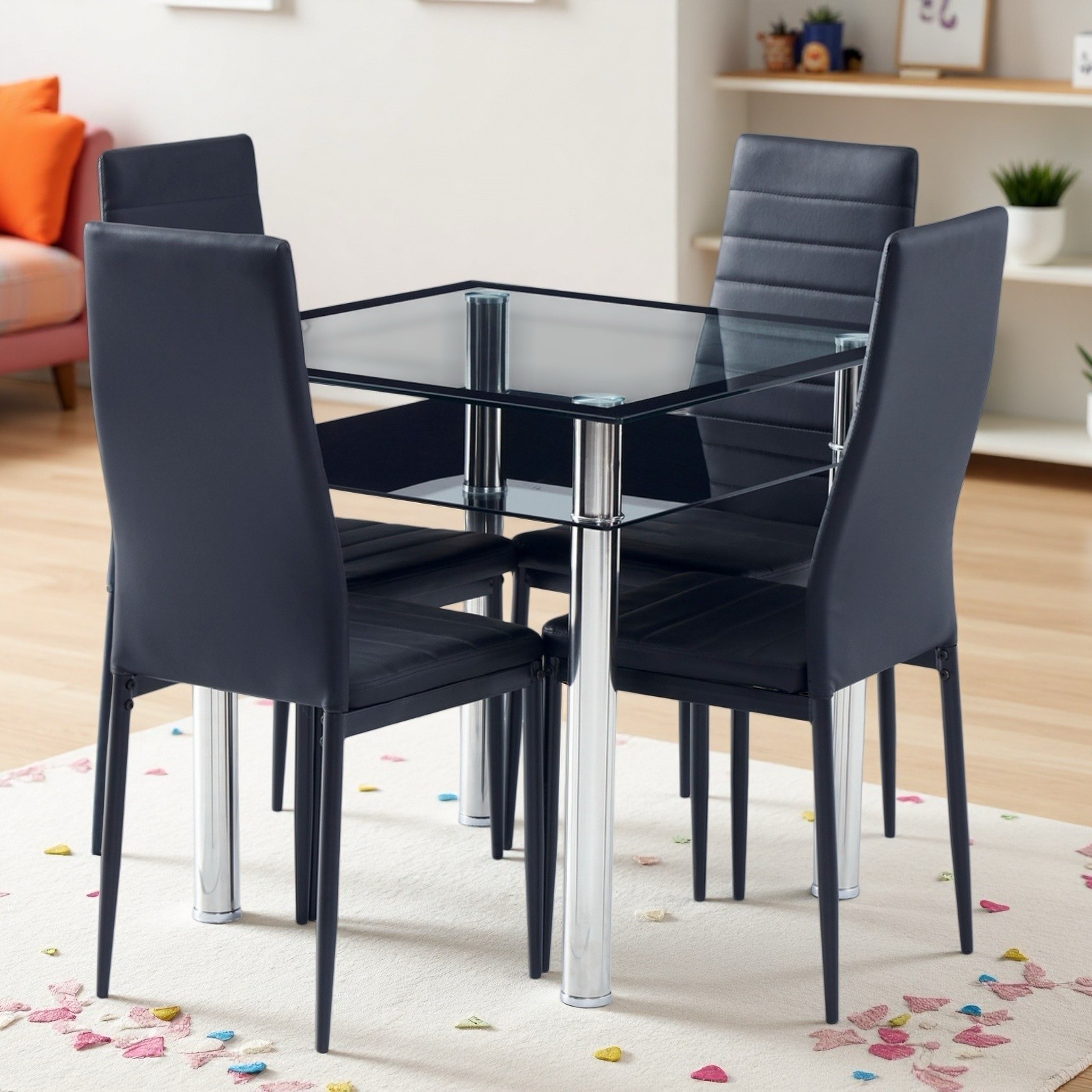 4PCS Black High Back Dining Chair, Modern Kitchen Chair & Restaurant Chair