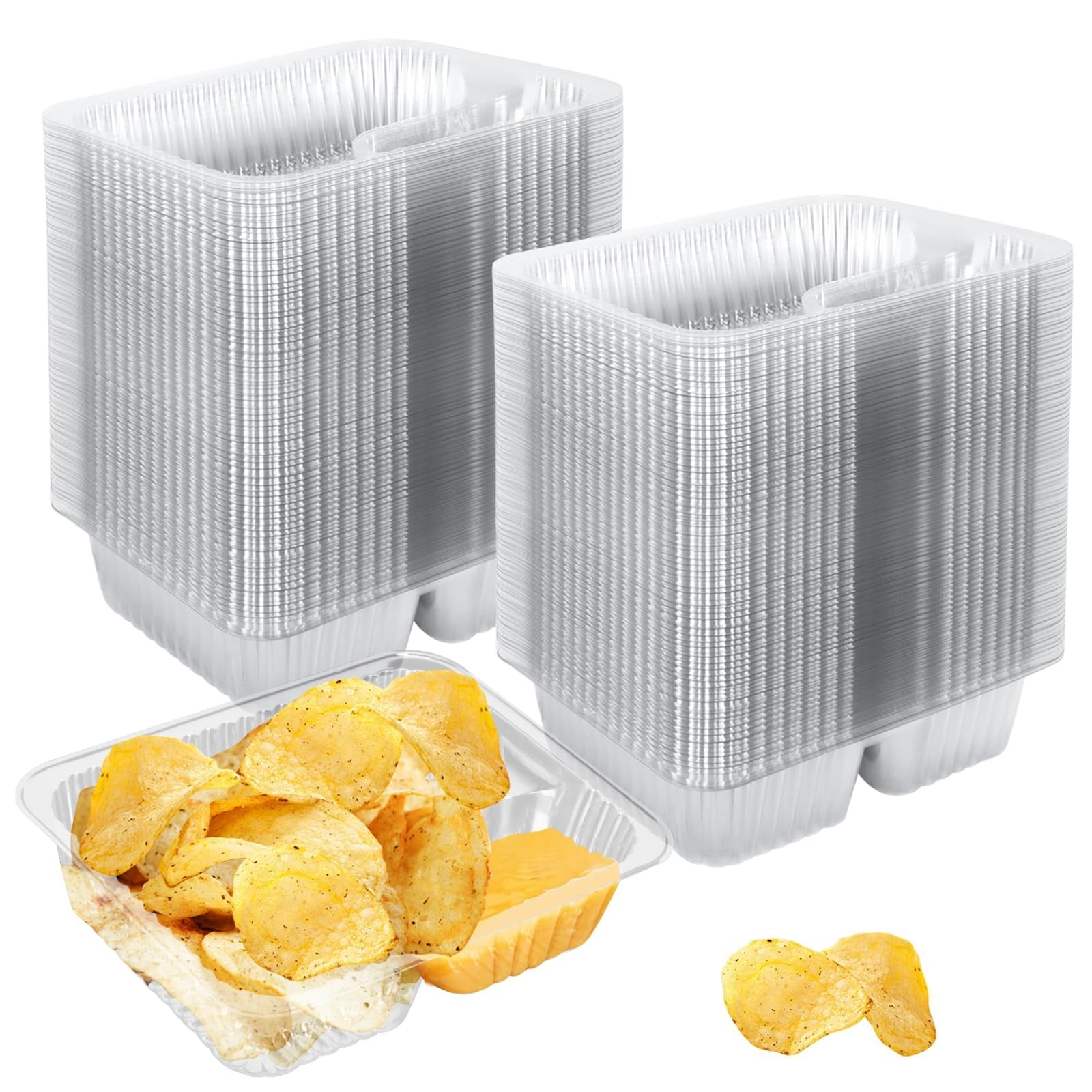 200 Pack 12oz Plastic Nacho Trays, 6×5 Inches 2 Compartments Disposable Snack…