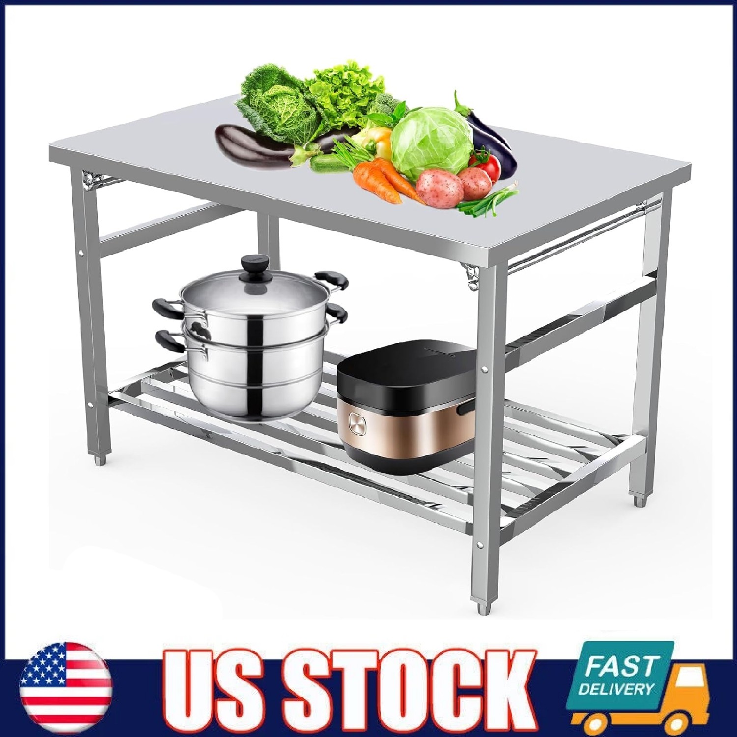 Folding Stainless Steel Work Table ,Heavy Duty Prep Table for Kitchen Restaurant