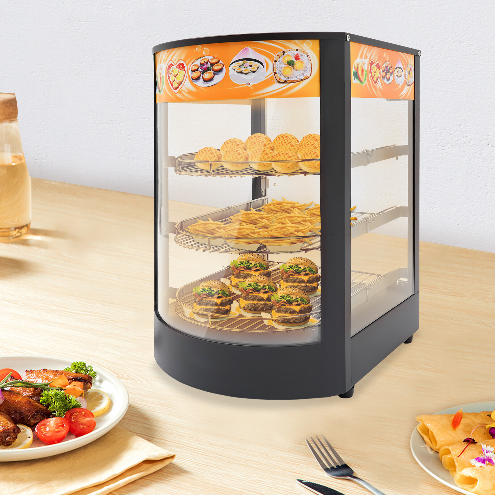 3-tier Commercial Food Warmer Display Case Warming Cabinet For Pizza Tart Burger