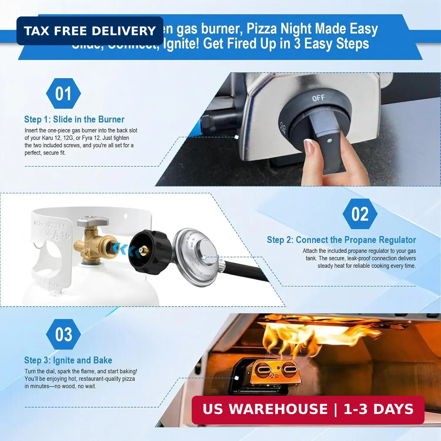 Pizza Oven Accessories, Gas Burner Rttachment for Karu 12 and Karu 12G Outdoors