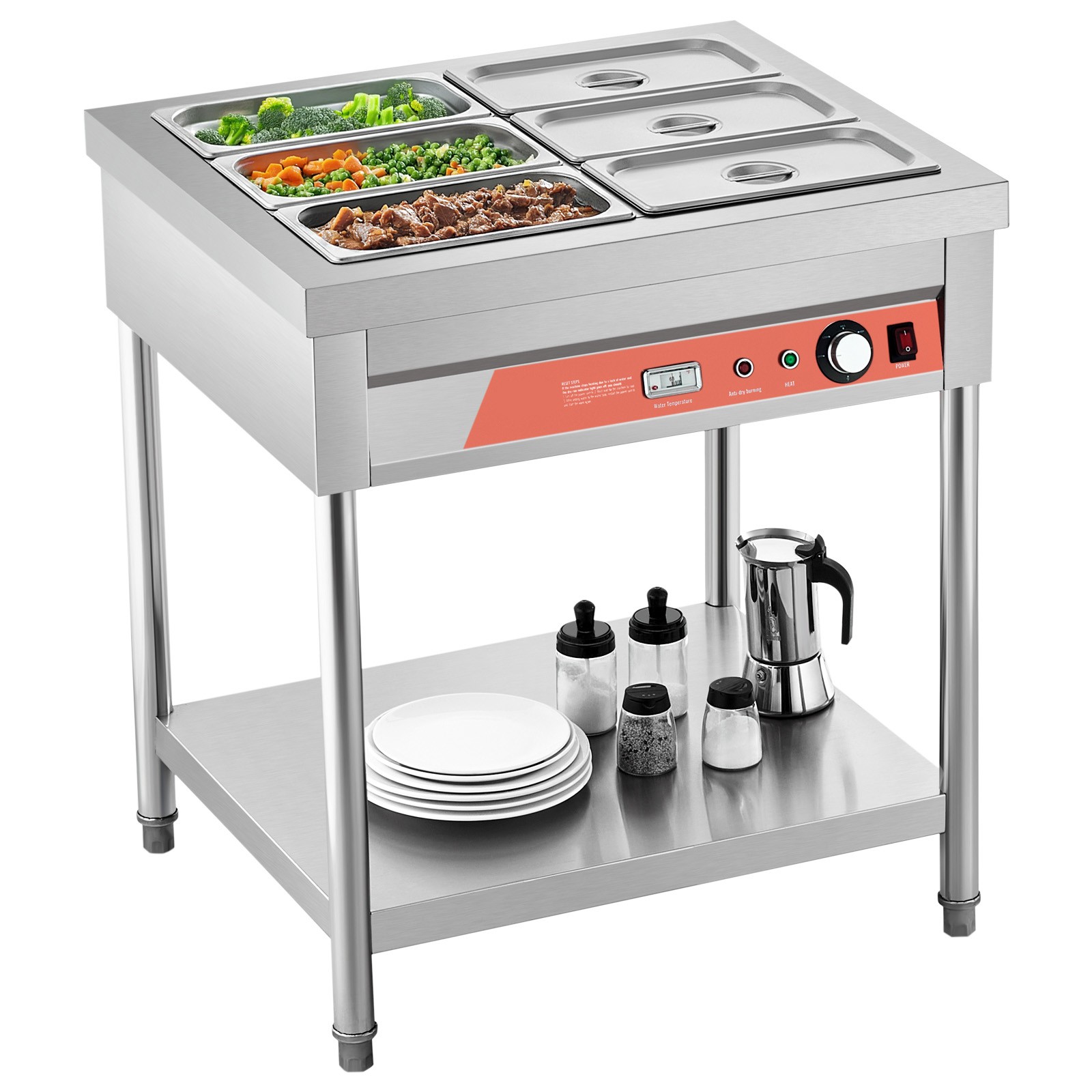 Uimoso Electric Steam Table with Undershelf and Six 1/3 Pans