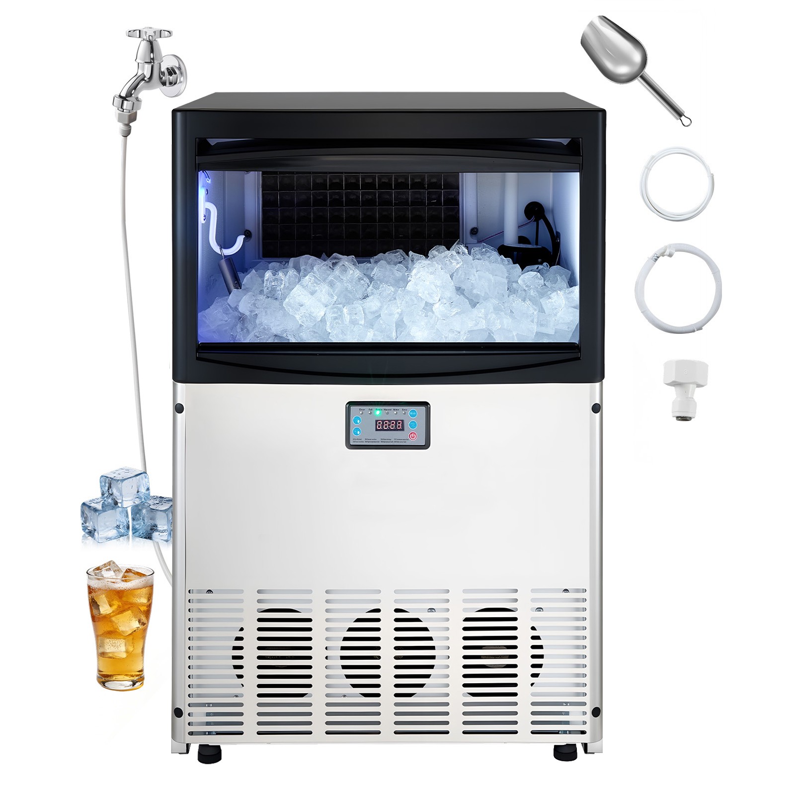 Uimoso 200Lbs Commercial Ice Maker Bar Restaurant Ice Cube Machine 50lbs Storage
