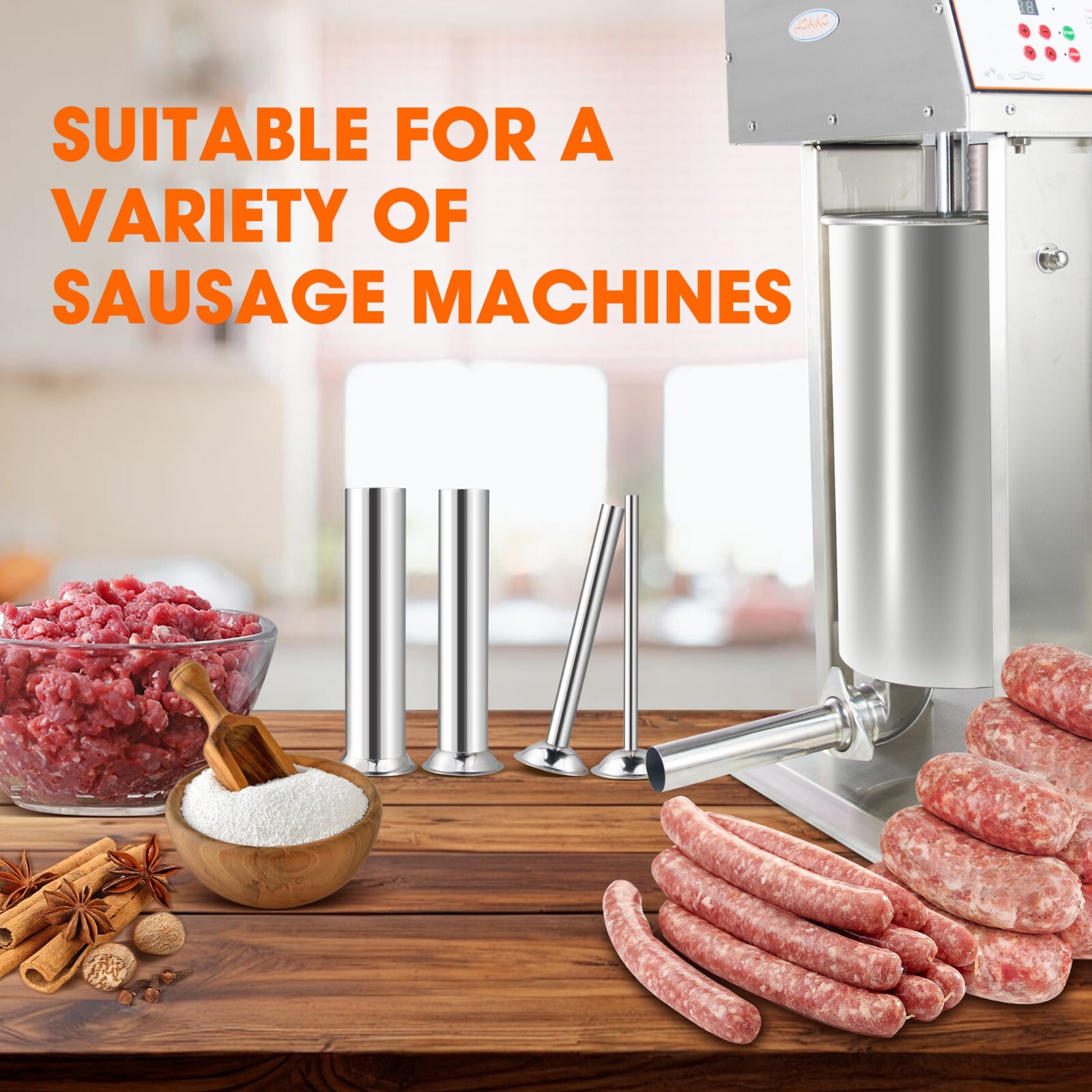 Hakka 5 Sizes Stuffing Tubes for Sausage Stuffer Stainless Steel Filling Funnels