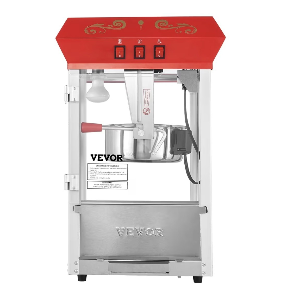 Luxury Commercial Popcorn Machine 850 W Countertop 48 Cups/Batch Theater Style
