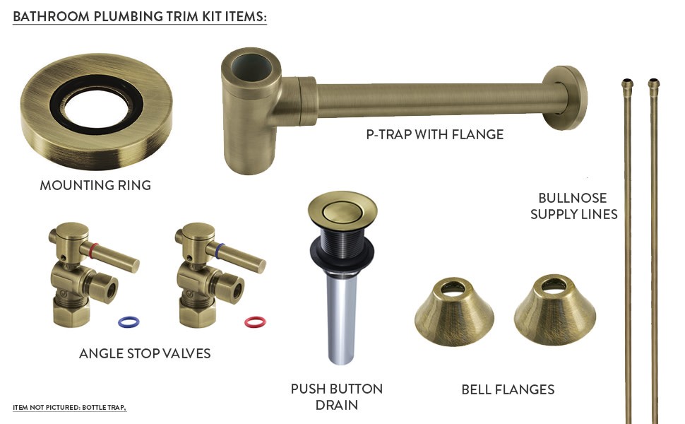 EV8003 Push Pop-Up Drain without Overflow Hole, 22 Gauge, Antique Brass