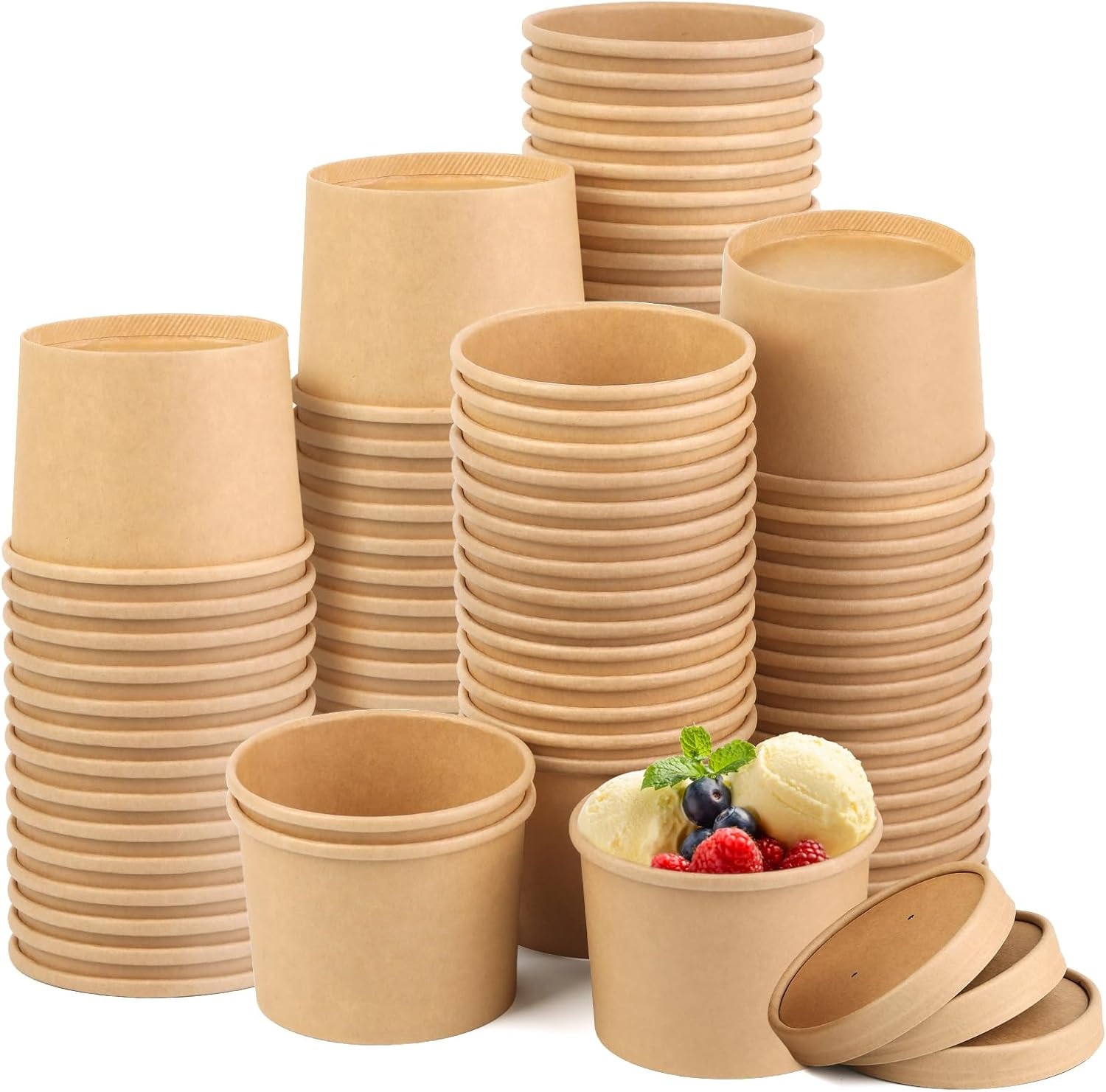 50 Pack 12 Oz Paper Soup Cups with Lids Disposable Kraft Paper Soup Bowls