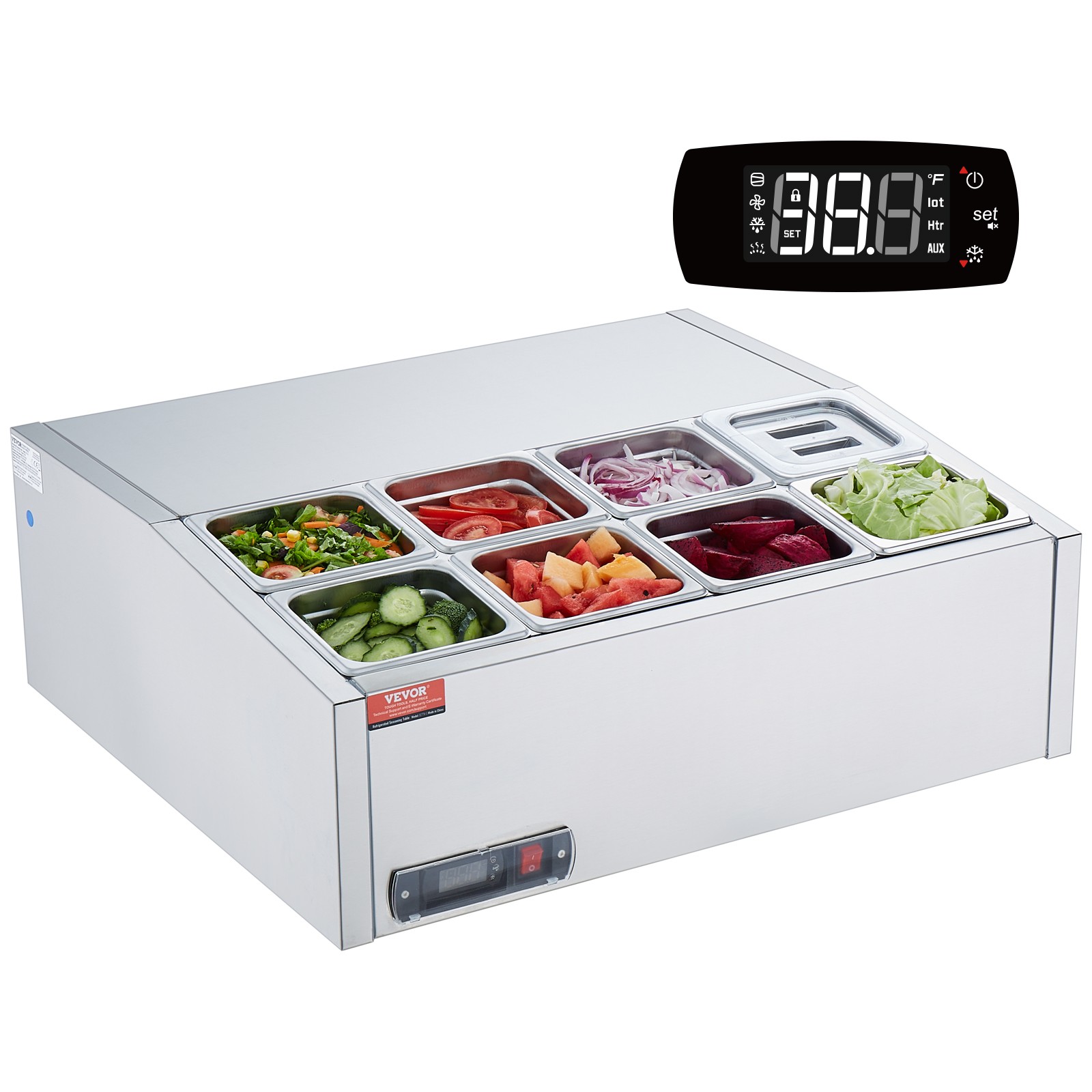 VEVOR Countertop Refrigerated Salad Pizza Prep Station 140 W Stainless Guard ETL
