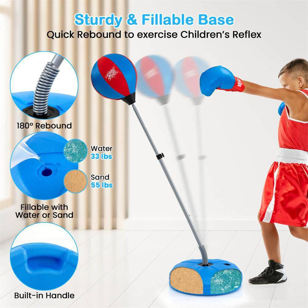 Boxing Punching Bag with Height Adjustable Stand Boxing Gloves Adults Blue
