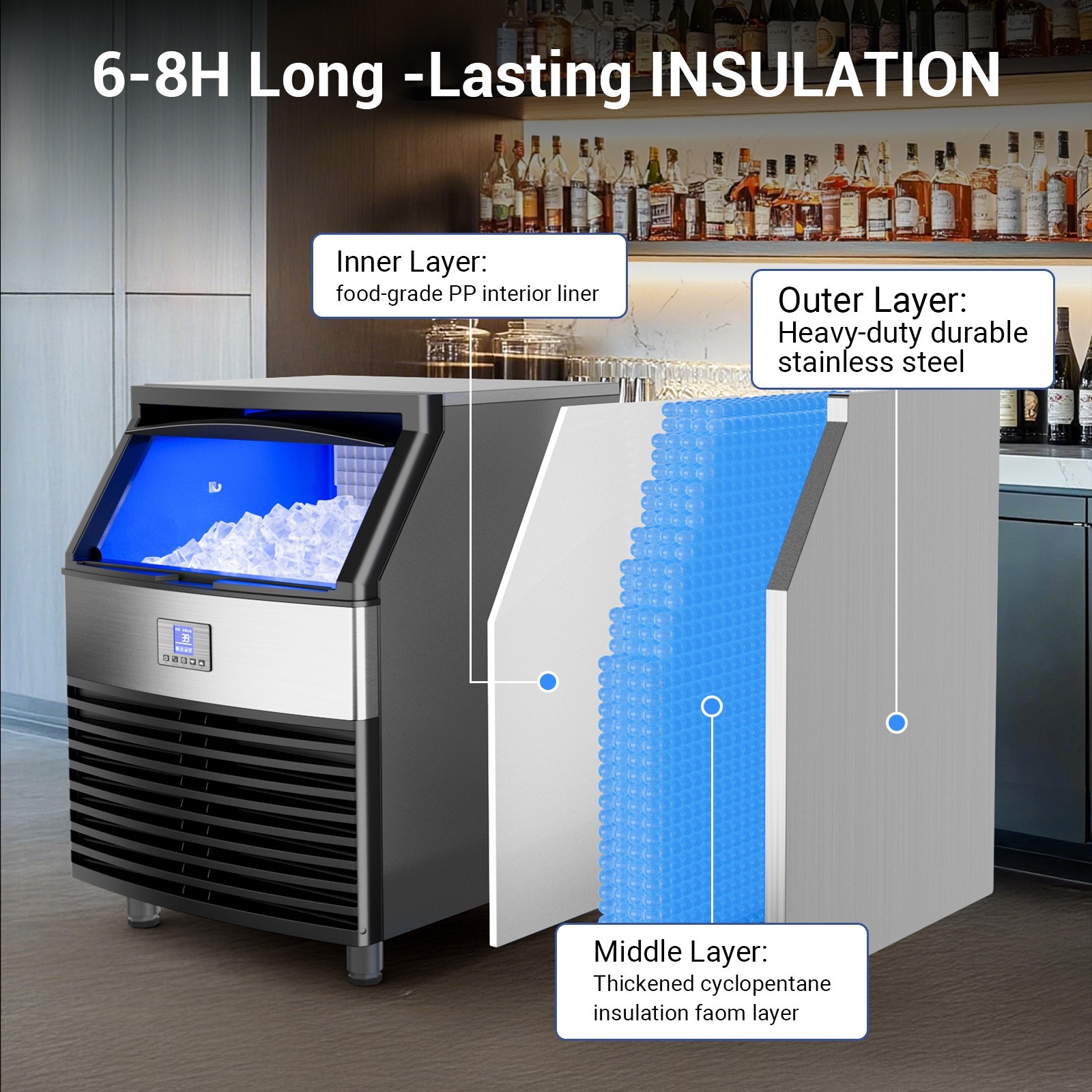 Commercial Ice Maker Machine 450LBS/24H Built-in Ice Maker with 120LBS Storage